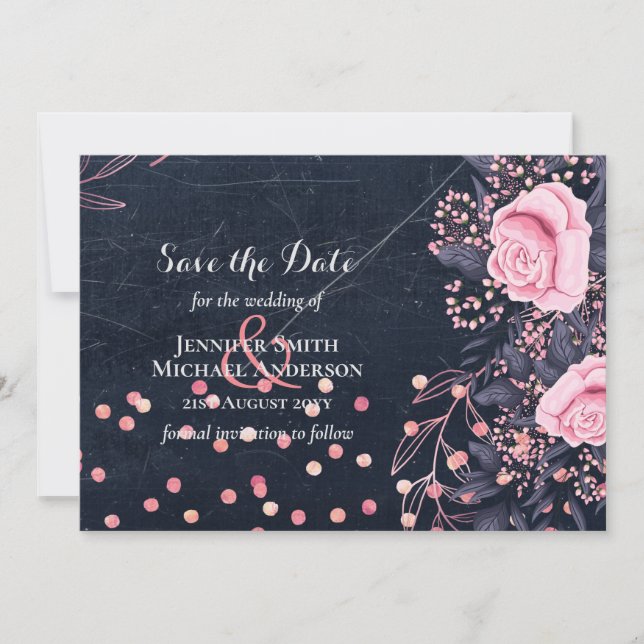 LeahG Denim Bleu Rosé Rose Floral Mariage (Devant)