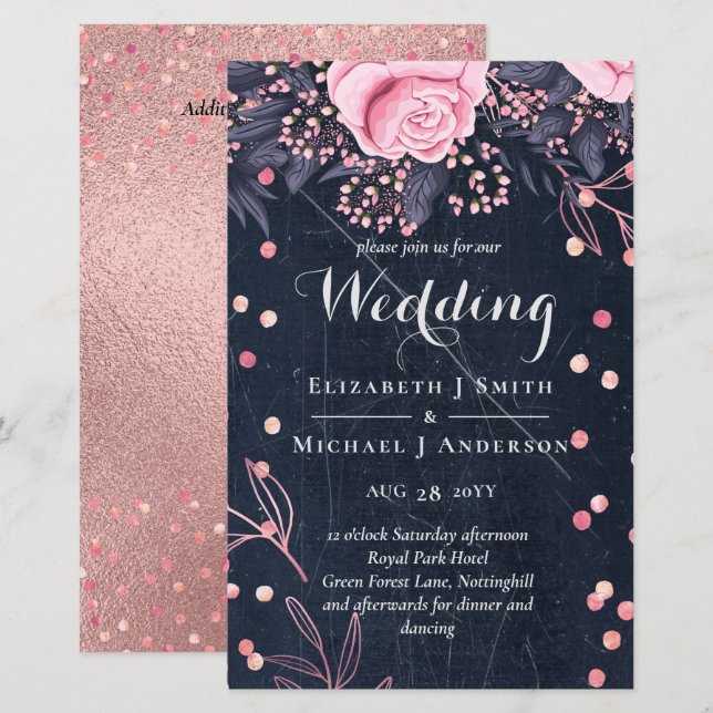 LeahG Denim Blue Rosegold rose Mariage floral (Devant / Derrière)