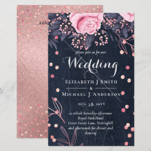 LeahG Denim Blue Rosegold rose Mariage floral