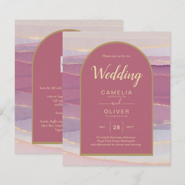 LeahG Dusty Rose Lavender Gold Wedding Invitation (Devant / Derrière)