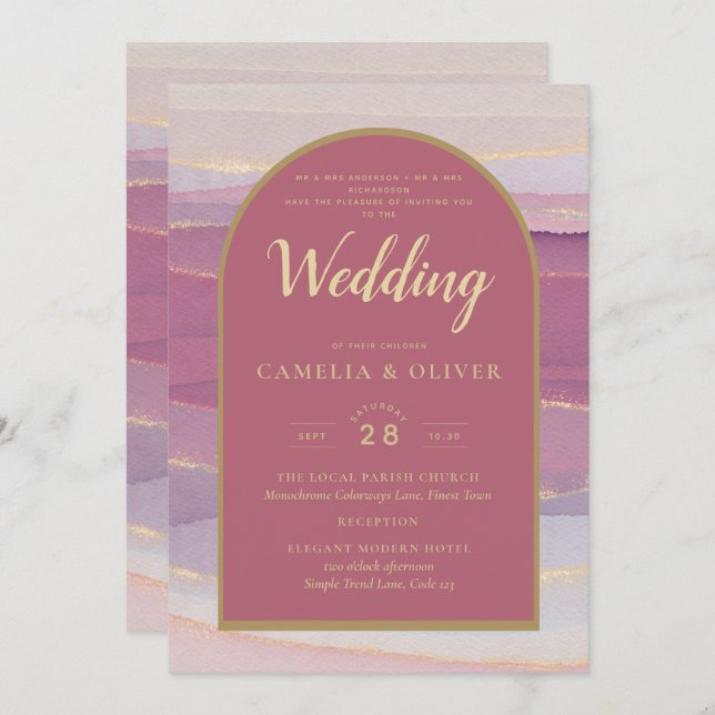 LeahG Dusty Rose Lavender Gold Wedding Invitation (Devant / Derrière)