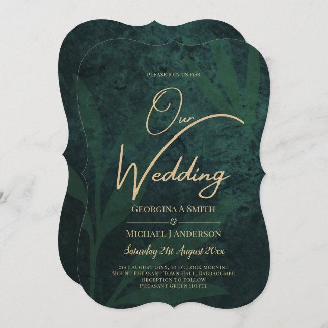 LeahG Emerald Forest Green Gold Wedding Invitation (Devant / Derrière)