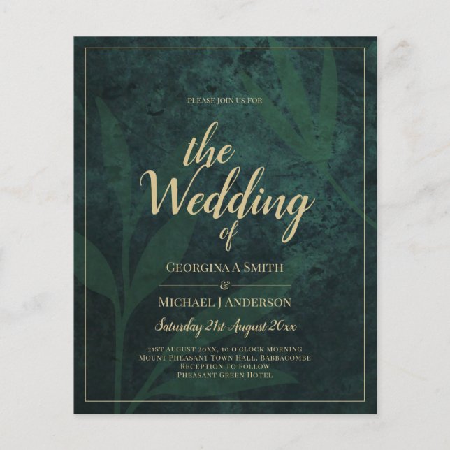 LeahG Emerald Forest Green Gold Wedding Invitation (Devant)