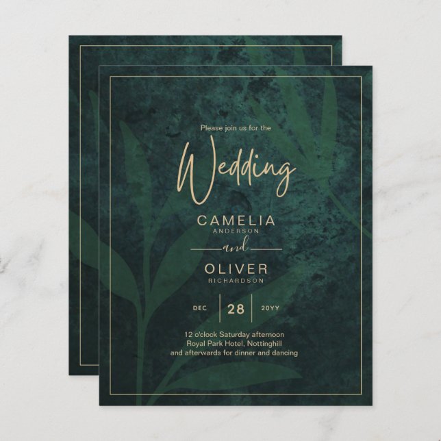 LeahG Emerald Forest Green Gold Wedding Invitation (Devant / Derrière)