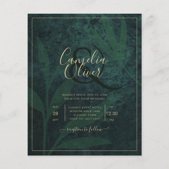 LeahG Emerald Forest Green Gold Wedding Invitation (Devant)