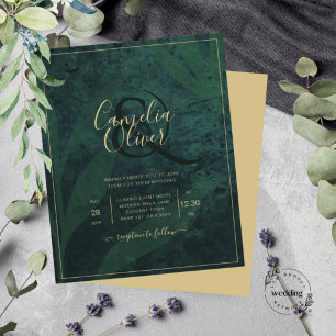 LeahG Emerald Forest Green Gold Wedding Invitation