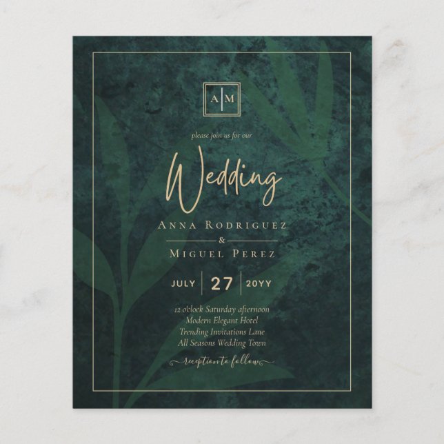 LeahG Emerald Forest Green Gold Wedding Invitation (Devant)