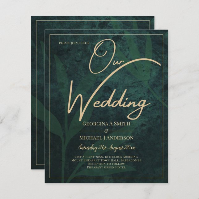 LeahG Emerald Forest Green Gold Wedding Invitation (Devant / Derrière)