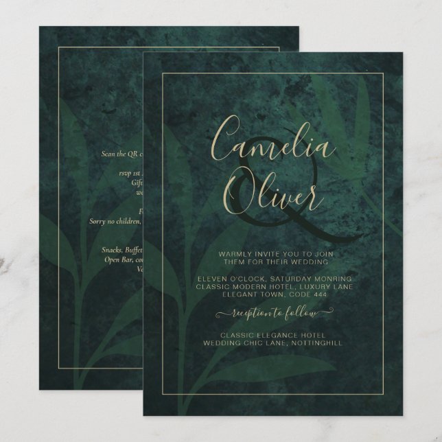 LeahG Emerald Forest Green Gold Wedding Invitation (Devant / Derrière)