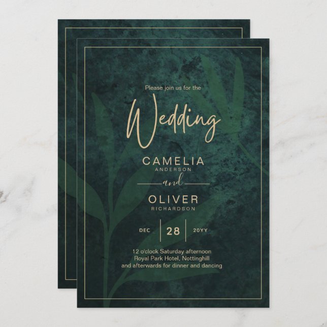 LeahG Emerald Forest Green Gold Wedding Invitation (Devant / Derrière)