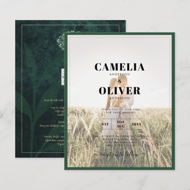 LeahG Emerald Forest Green Wedding INVITE (Devant / Derrière)