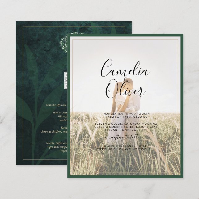 LeahG Emerald Forest Green Wedding INVITE (Devant / Derrière)
