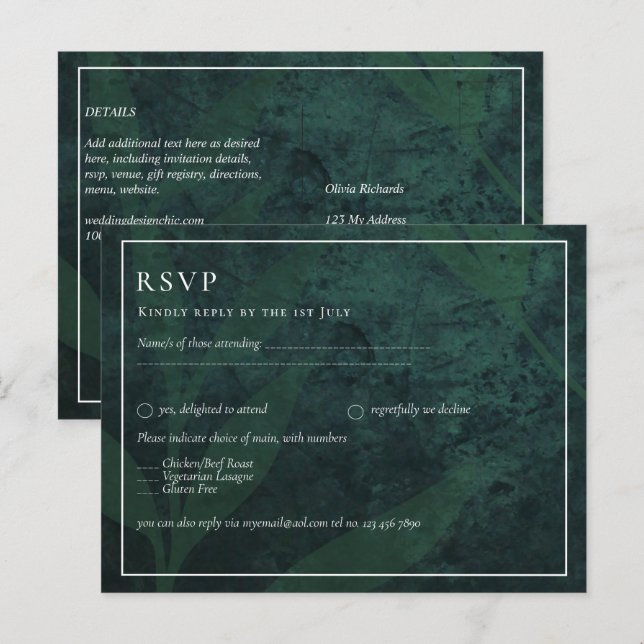 LeahG Emerald Green Feuilles de mariage Invitation (Devant / Derrière)