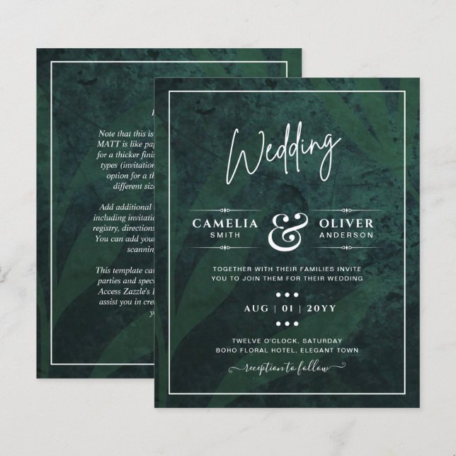 LeahG Emerald Green Feuilles de mariage Invitation (Devant / Derrière)