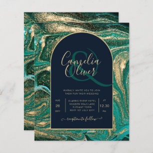 LeahG Emerald Green Gold Agate Mariage Invitation