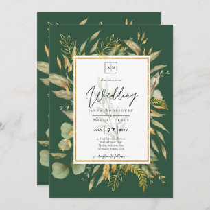 LeahG Emerald Green Greenery Mariage Invitation