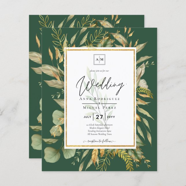 LeahG Emerald Green Greenery Mariage Invitation (Devant / Derrière)