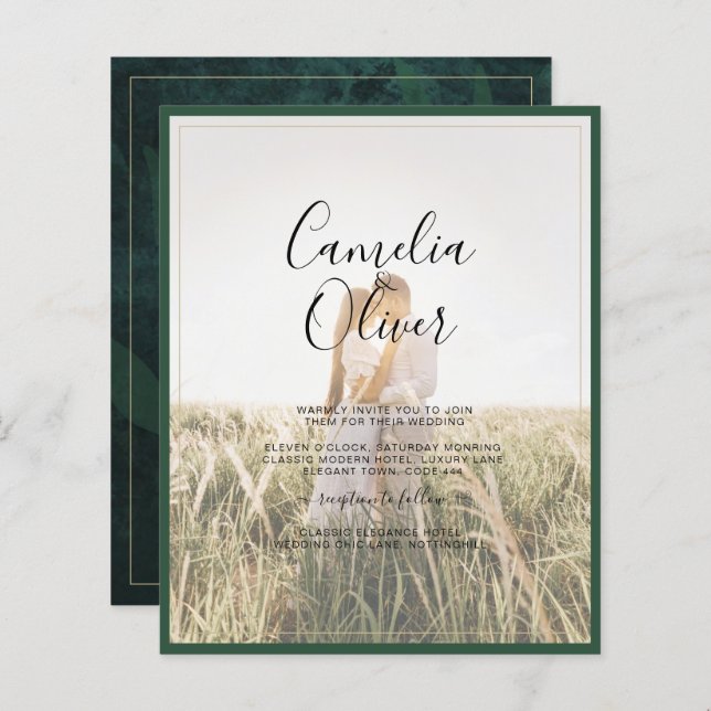 LeahG Emerald Green Photo Overlay Mariage Inviter (Devant / Derrière)