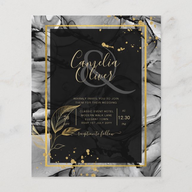 LeahG® Encre alcoolique Noir Or Mariage INVITATION (Devant)