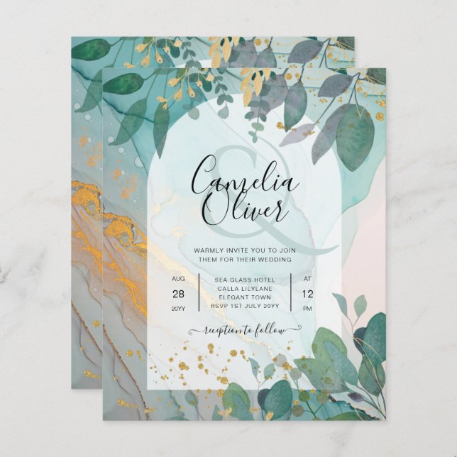 LeahG encre de seaglass Turquoise or vert Mariage  (Devant / Derrière)