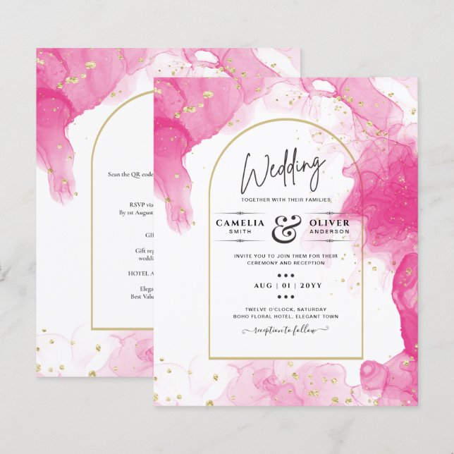 LeahG ENCRE ROSE OR INVITATION Mariage Abstrait (Devant / Derrière)
