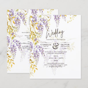 LeahG Faire-part de mariage floral WISTERIA or pou