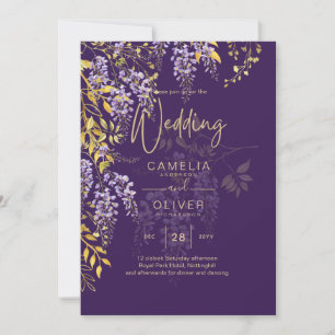 LeahG Faire-part de mariage floral WISTERIA or pou