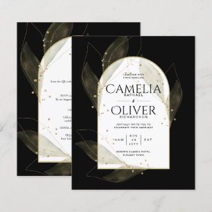 LeahG Feuilles d'or noir Invitation de mariage mod