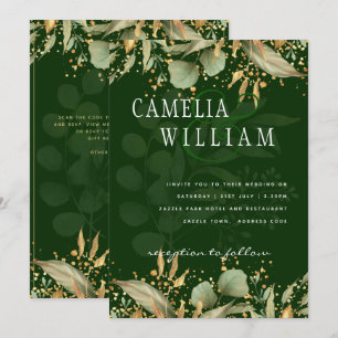 LeahG Green Feuilles Green Gold Wedding Invitation
