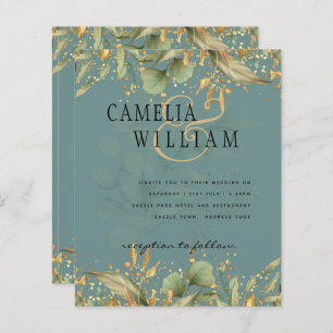 LeahG Green Feuilles Green Gold Wedding Invitation