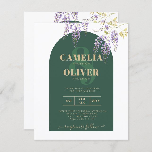 LeahG Green Purple Gold WISTERIA Wedding INVITE (Devant / Derrière)