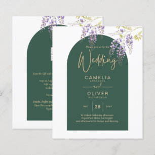 LeahG Green Purple Gold WISTERIA Wedding INVITE