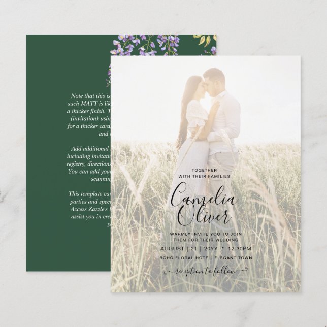 LeahG Green Purple WISTERIA Wedding INVITE (Devant / Derrière)