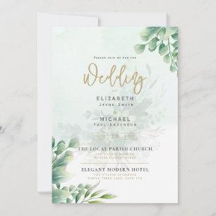 LeahG Greenery Gold PHOTO Mariage Invitation