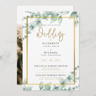LeahG Greenery Gold PHOTO Mariage Invitation