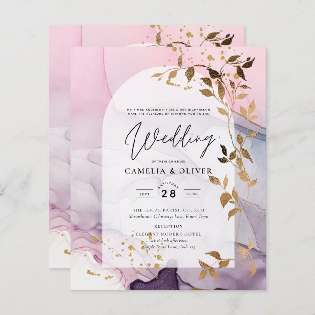 LeahG Ink Ombre violet rose rose Mariage or (Devant / Derrière)