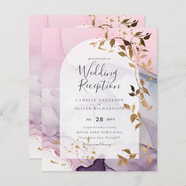 LeahG Ink Ombre violet rose rose Mariage or (Devant / Derrière)