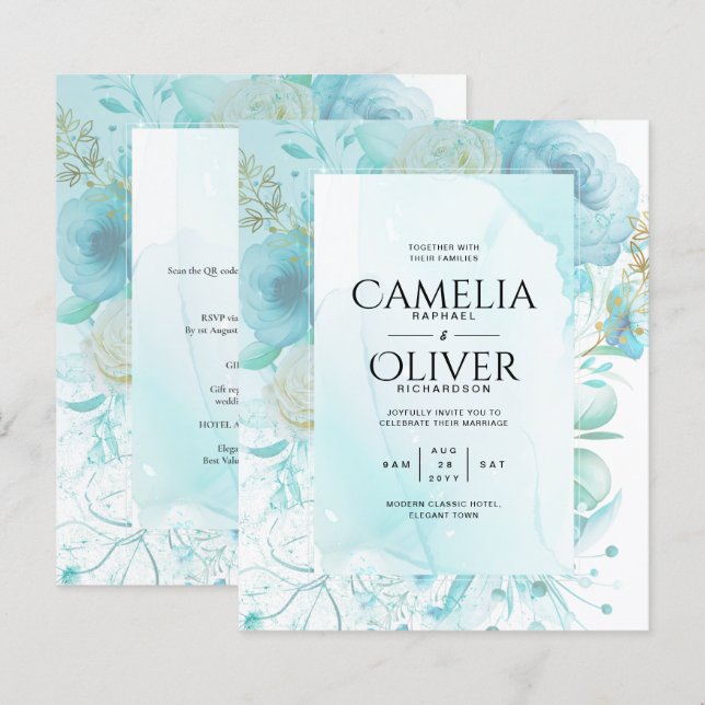 LeahG INK Verre de mer Turquoise Aqua INVITATION A (Devant / Derrière)