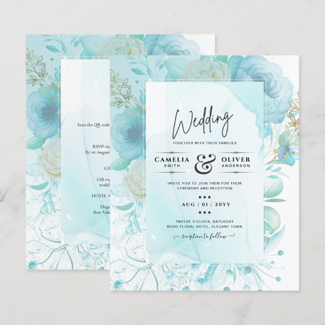 LeahG INK Verre de mer Turquoise Aqua INVITATION A (Devant / Derrière)