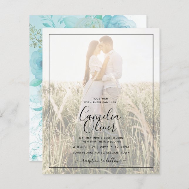 LeahG INK Verre de mer Turquoise Aqua INVITATION A (Devant / Derrière)