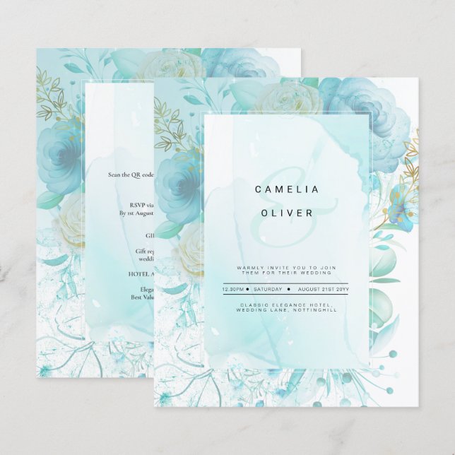 LeahG INK Verre de mer Turquoise Aqua INVITATION A (Devant / Derrière)