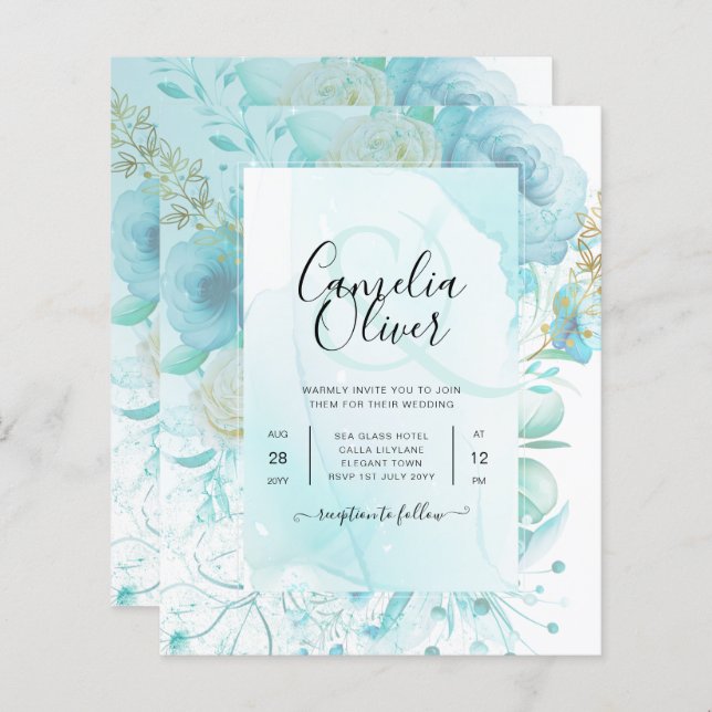 LeahG INK Verre de mer Turquoise Aqua INVITATION A (Devant / Derrière)