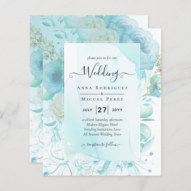 LeahG INK Verre de mer Turquoise Aqua INVITATION A (Devant / Derrière)