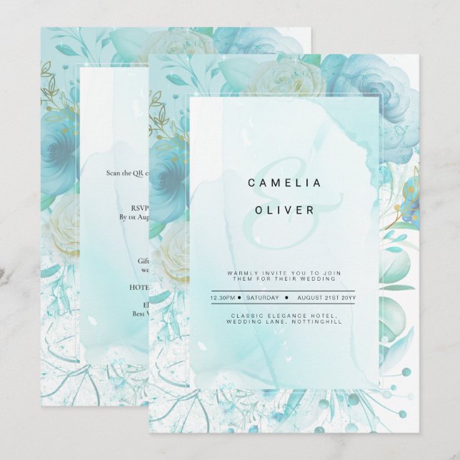 LeahG INK Verre de mer Turquoise Aqua INVITATION A (Devant / Derrière)