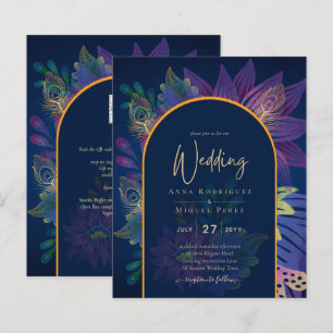 LeahG Invitation de mariage Navy Violet Or TONS DE