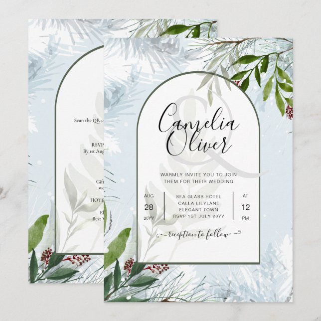 LeahG Mariage d'hiver Aqua Bleu Vert INVITATION (Devant / Derrière)