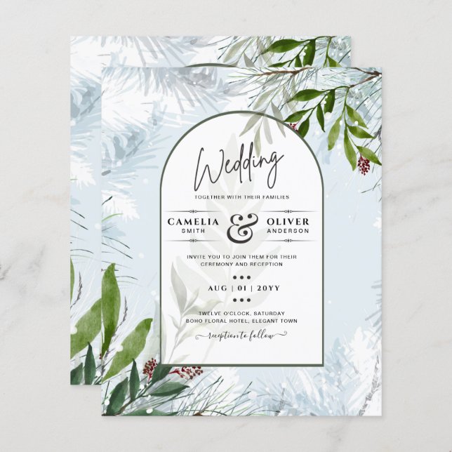 LeahG Mariage d'hiver Aqua Blue Green INVITATION (Devant / Derrière)