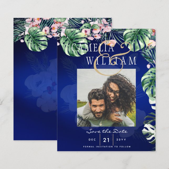 LeahG Mariage floral bleu vert tropical (Devant / Derrière)