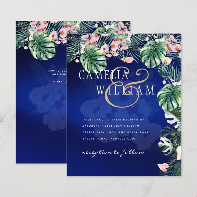 LeahG Mariage floral bleu vert tropical (Devant / Derrière)