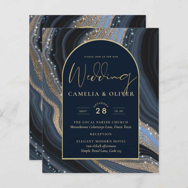 LeahG Marine Blue Gold Agate STARRY Mariage de nui (Devant / Derrière)